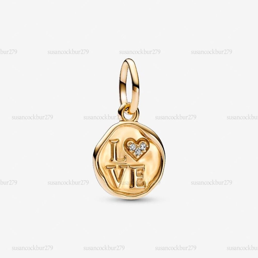 Pandora Sparkling Love Stamp Dangle Charm|Gold